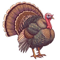 Detailed Illustration of a Brown and Red Turkey