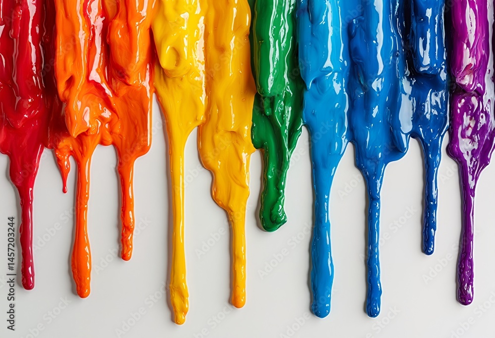 Poster a vibrant cascade of colorful paint drips down a white surface creating a visually striking and text