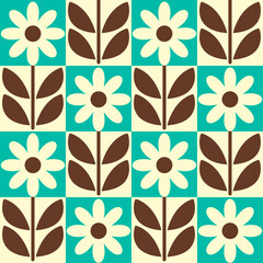 The design is simple and geometric, reminiscent of 1960s or 1970s aesthetics. Retro-style floral pattern.