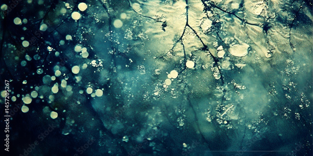 Poster abstract teal water texture with branch silhouettes and bokeh lights artistic background image for d