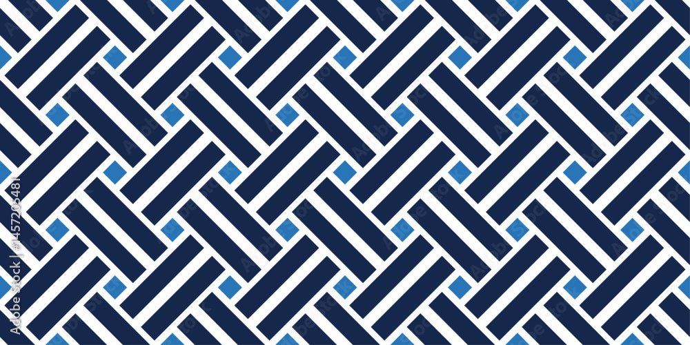 Poster repeating design. dark blue and white stripes are arranged diagonally, creating an interwoven effect