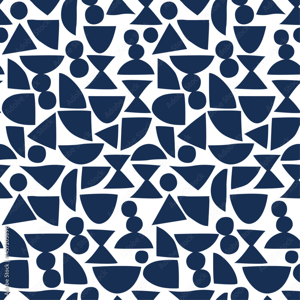Poster circles, triangles, semi-circles, and hourglass figures, arranged in a seemingly random yet balanced
