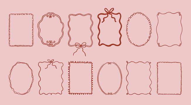 Hand drawn vintage frames collection. Crayons style whimsical. Modern trendy set