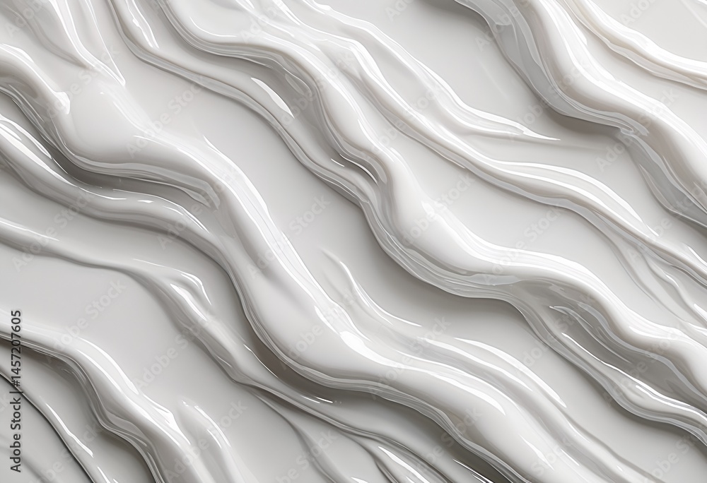 Poster a close-up abstract texture shows swirling, wave-like patterns in a pale, creamy substance with subt
