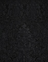 Intricate black gothic damask wallpaper; seamless floral vines , black, antique