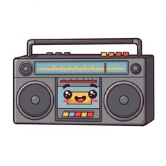 Fototapeta premium Cute Cartoon Retro Boombox with Smiley Face