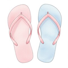 Pair of Pink and Light Blue Flip Flops Illustration