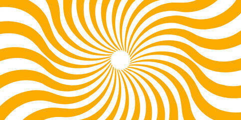 Minimal sunny sunset spotlight gradient banner for poster and cartoons background. Spiral radial striped backdrop design. Sunbeam sunrise burst illustration with spiral sunray and striped pattern