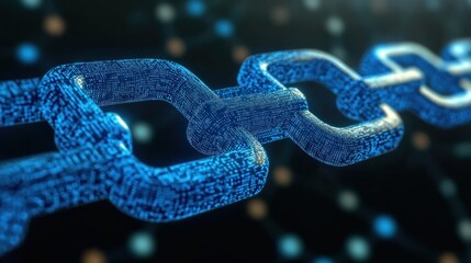Secure digital chain link; data network background; cybersecurity concept; stock photo