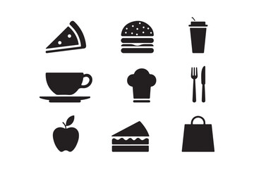 Food and Drink Icons Set Vector Symbols for Restaurant, Café, and Kitchen Use