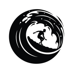 Surfer Silhouette in Ocean Wave Circle