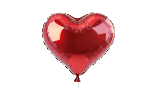 Glossy Red Heart Balloon Isolated on Transparent Background for Celebrations and Romantic Occasions