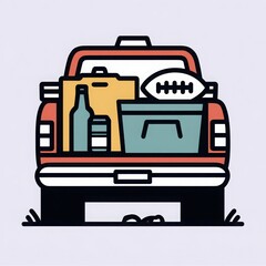 Vector Style Image of Tailgate Packed with Football, Beer, and Food, Tailgating Concept, Light Background