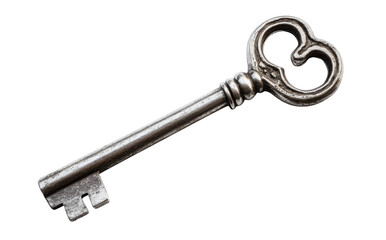 Vintage Silver Key Isolated on Transparent Background with Intricate Design and Elegant Details for Security and Accessory Purposes