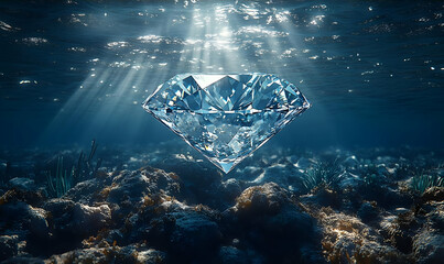 Obraz premium Underwater Diamond: Sparkling Gem on Ocean Floor
