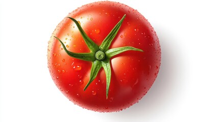 Fresh red tomato with water droplets on white background