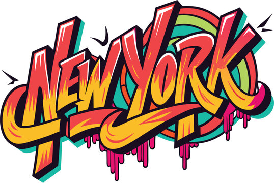 "NEW YORK" Text with a warped, stretched graffiti style as if vibrating with sound