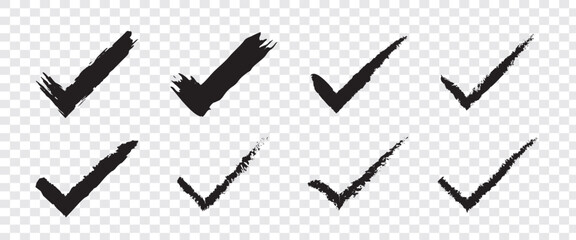 Check marks doodle set. Checkbox, checklist, tick and cross signs, v and x in sketch style. Hand drawn vector illustration isolated on white background 