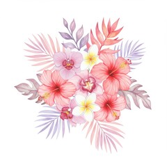 Obraz premium Watercolor Painting of Tropical Flower Bouquet