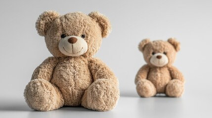 Two cute fluffy teddy bears on white background