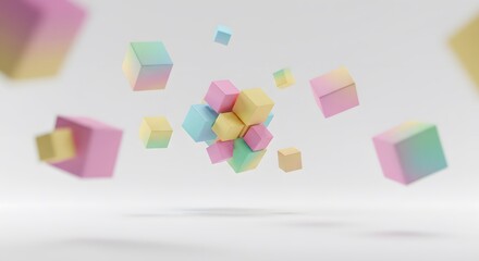 Minimal white cubes floating in open space
