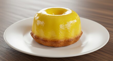 A beautifully glazed lemon bundt cake sits on a white plate, ready to be savored and enjoyed.