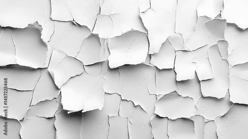 Poster abstract detail of peeling white paint showing cracks and underlying layers creating a textured back