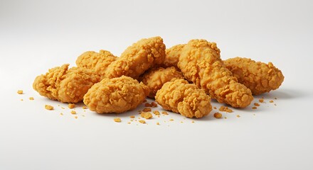 A Golden Pile Of Freshly Fried Chicken Tenders Sit Waiting To Be Consumedisolated On White