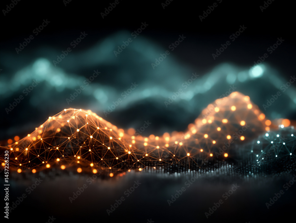 Poster a 3d illustration depicting an ai represented as a flowing stream of energy interacting with abstrac
