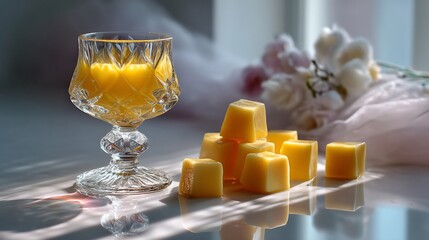 Citrus drink cubes, elegant glass