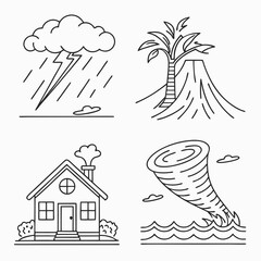 Natural disaster line icon set. Vector pictograms of extreme weather,