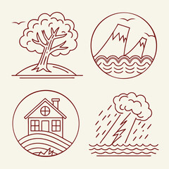 Natural disaster line icon set. Vector pictograms of extreme weather,