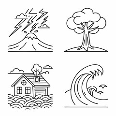 Natural disaster line icon set. Vector pictograms of extreme weather,