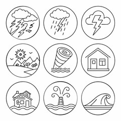 Natural disaster line icon set. Vector pictograms of extreme weather,