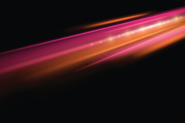 Neon stripes in the form of drill, turns and swirl. Illustration of high speed concept. Image of speed motion on the road. Abstract background in blue and purple neon glow colors