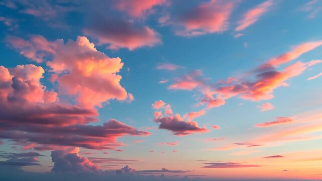 High resolution Pastel pink n red sunset clouds on colourful cyan blue sky