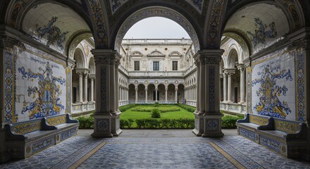 Obraz premium Courtyard Architecture with Arches and Tile Details