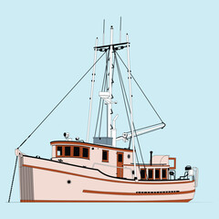 Vector Boat Line Art Illustration 