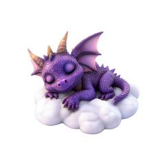 Fototapeta premium Adorable Purple Baby Dragon Sleeping on a Cloud - Fantasy Creature Render