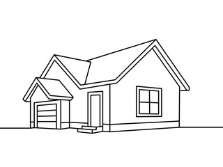Linear illustration of new house with garage. flat vector isolated on white background