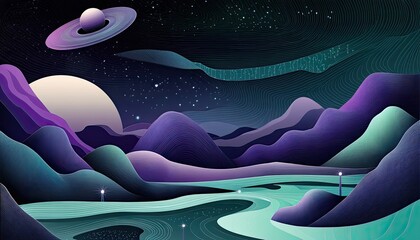 A mysterious and playful horizontal illustration for UFO Day