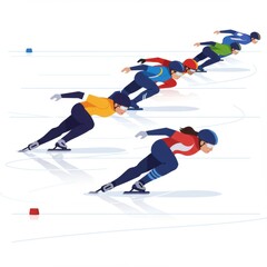 Obraz premium Speed Skating Competition: Colorful Athletes Racing on Ice
