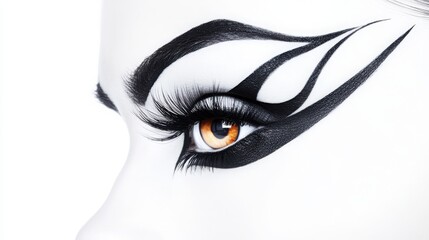 Closeup of a Female Eye with Dramatic Black and White Makeup
