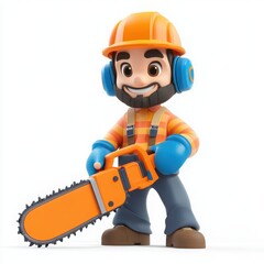 Fototapeta premium Cartoon lumberjack with chainsaw isolated on white background