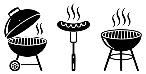 Bbq grilling icons black and white vector illustrations