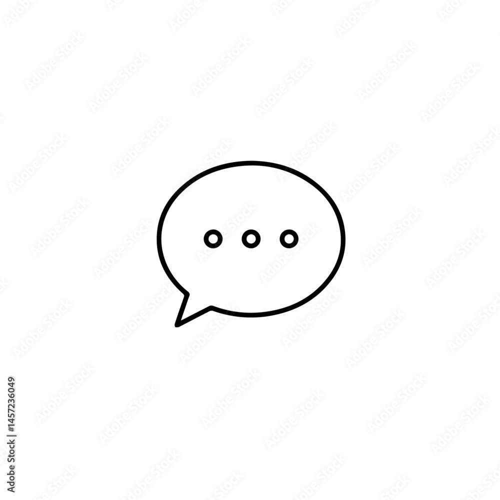 Poster simple speech bubble icon. communication symbol shows three dots inside circle. this minimalist grap