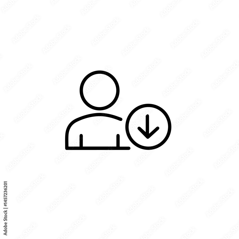 Poster simple person icon with download arrow. person downloading file or content. this simple image is per