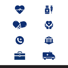 Medical and Healthcare Icon Set, Vector Symbols for Hospital, Emergency, Medicine, and First Aid