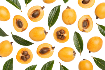 set of loquat fruits seamless pattern isolated on white background