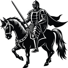  black and white illustration of a knight on horseback